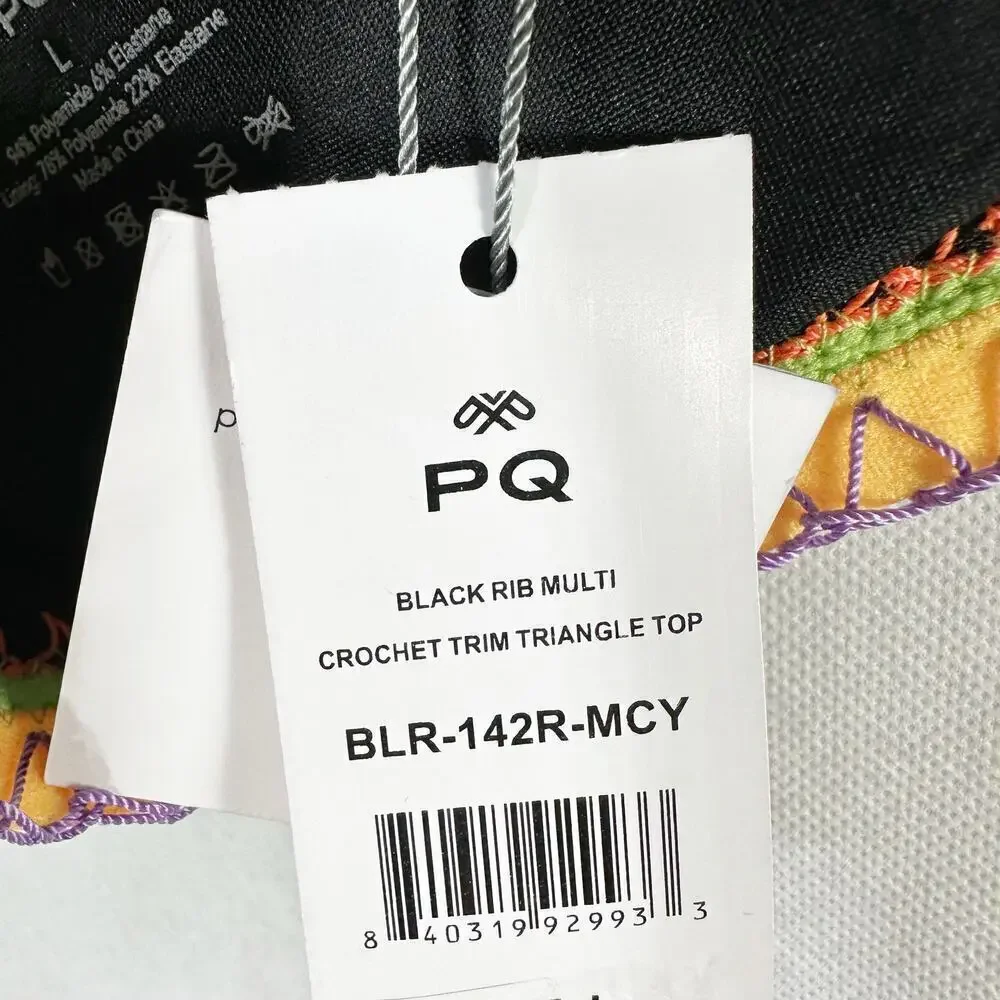 PQ Swim Platinum Black Pearl Crochet Trim Tri Top Size Large
